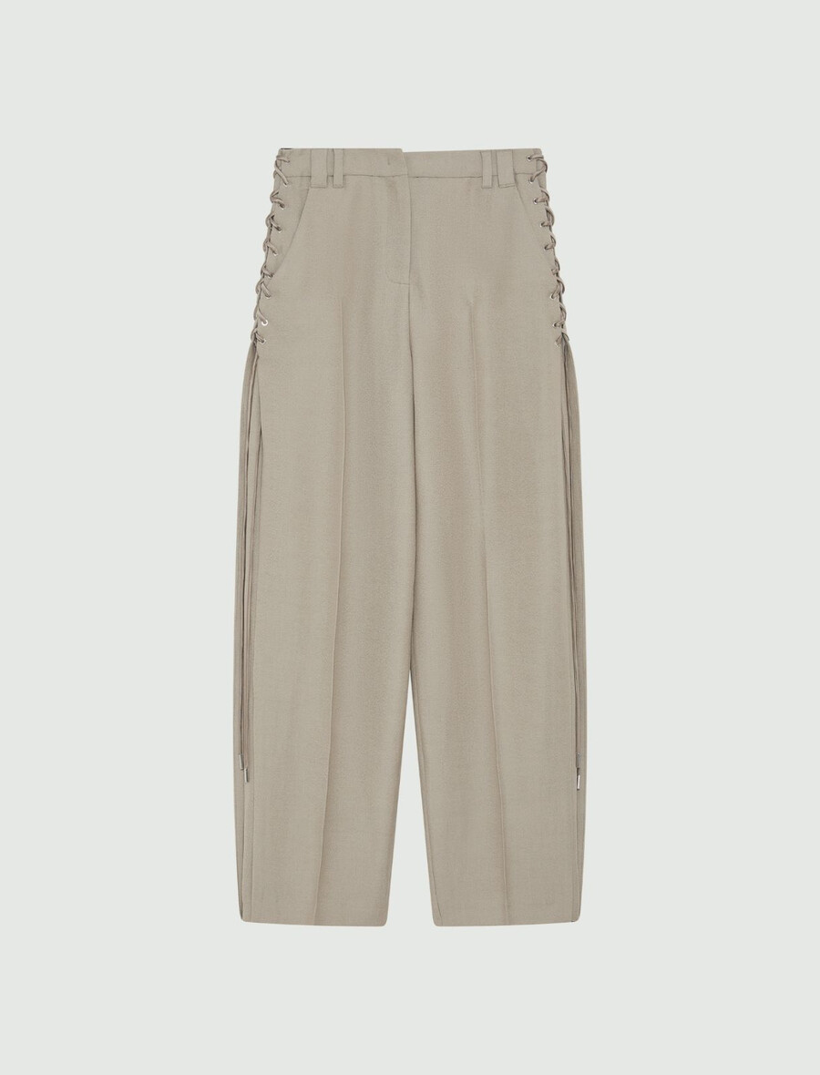 hlače z vezalkami in skoznjim krojem - svetlo siva