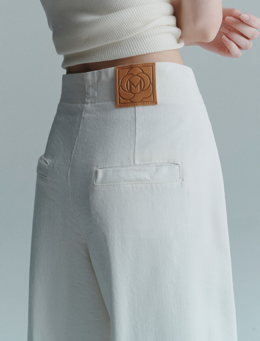 hlače z visokim pasom - bele