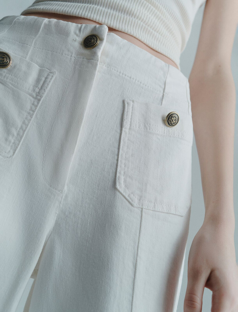 hlače z visokim pasom - bele