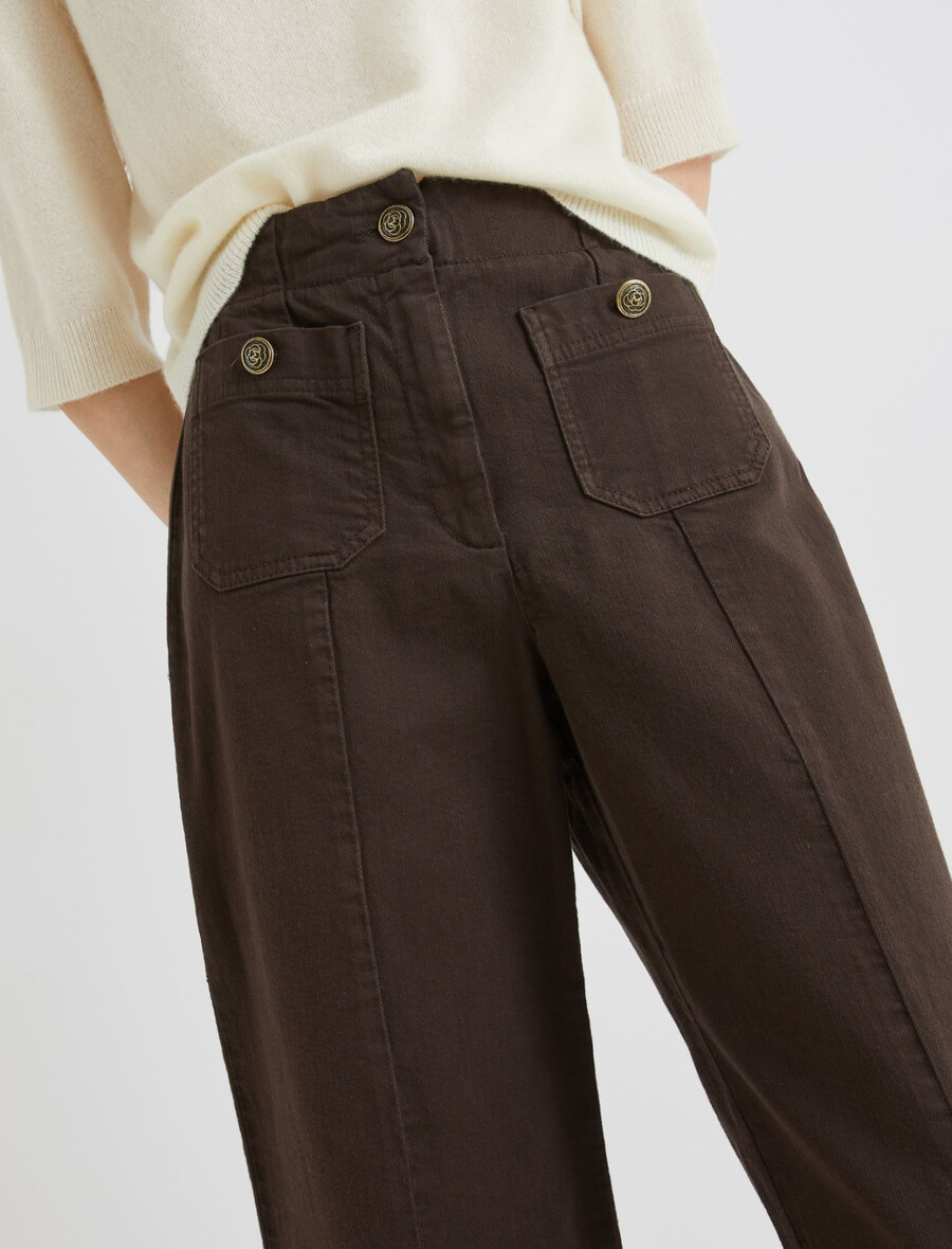 hlače z visokim pasom - rjave