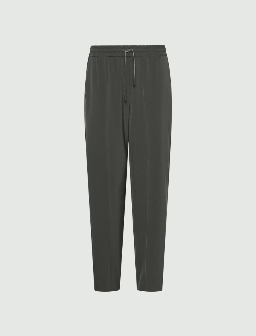 hlače za prosti čas iz raztegljivega keperja - olivne