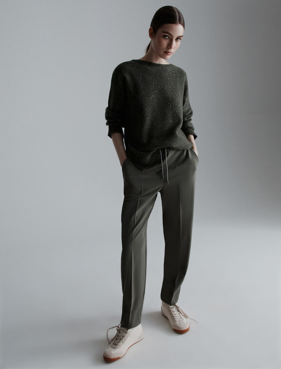 hlače za prosti čas iz raztegljivega keperja - olivne