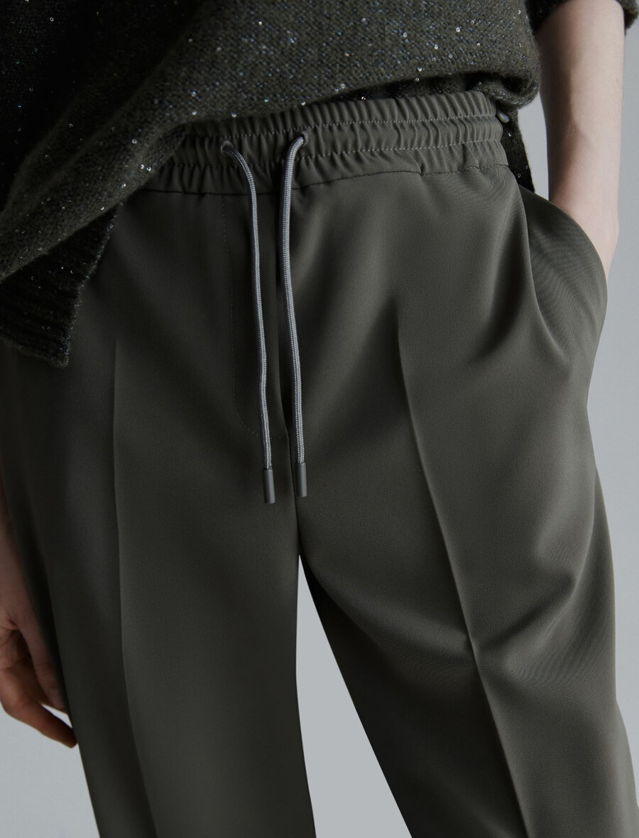 hlače za prosti čas iz raztegljivega keperja - olivne