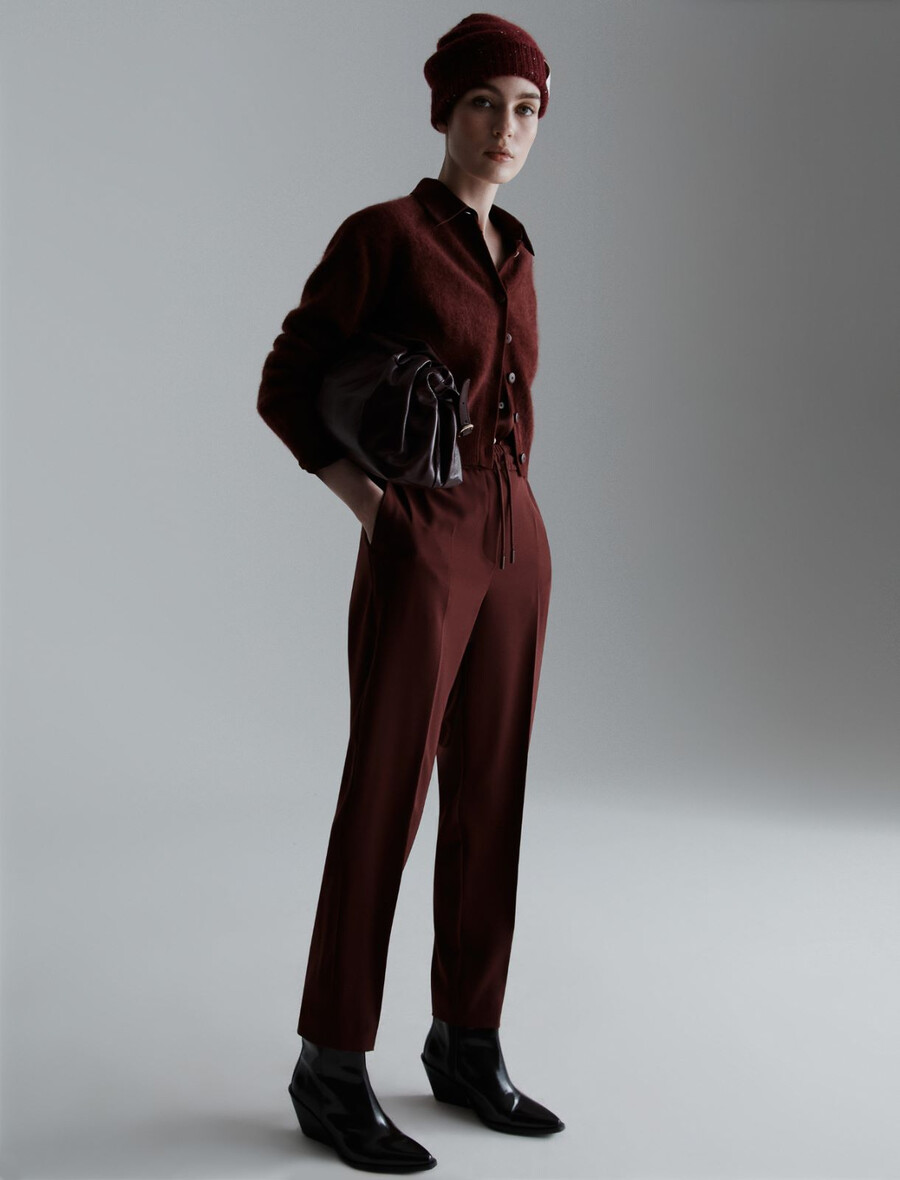 hlače za prosti čas iz raztegljivega keperja - bordo