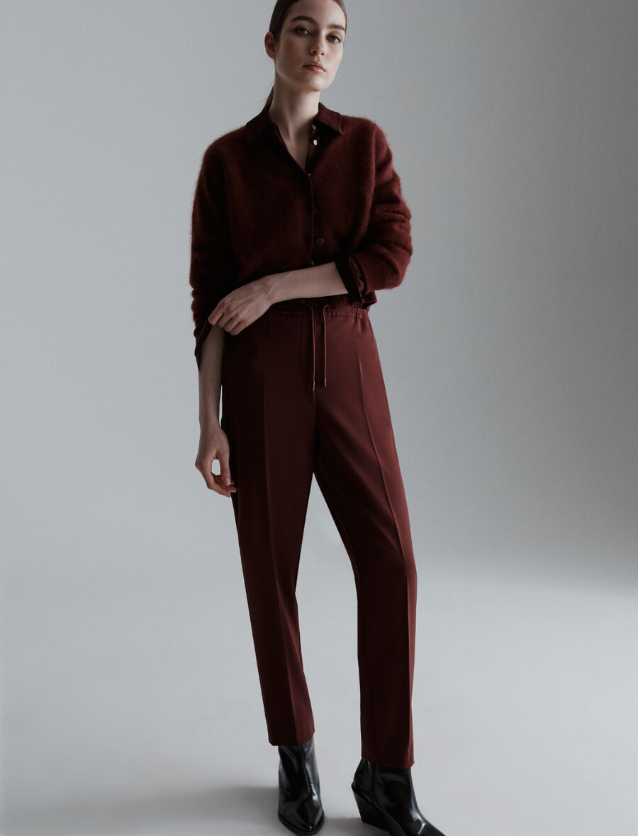 hlače za prosti čas iz raztegljivega keperja - bordo