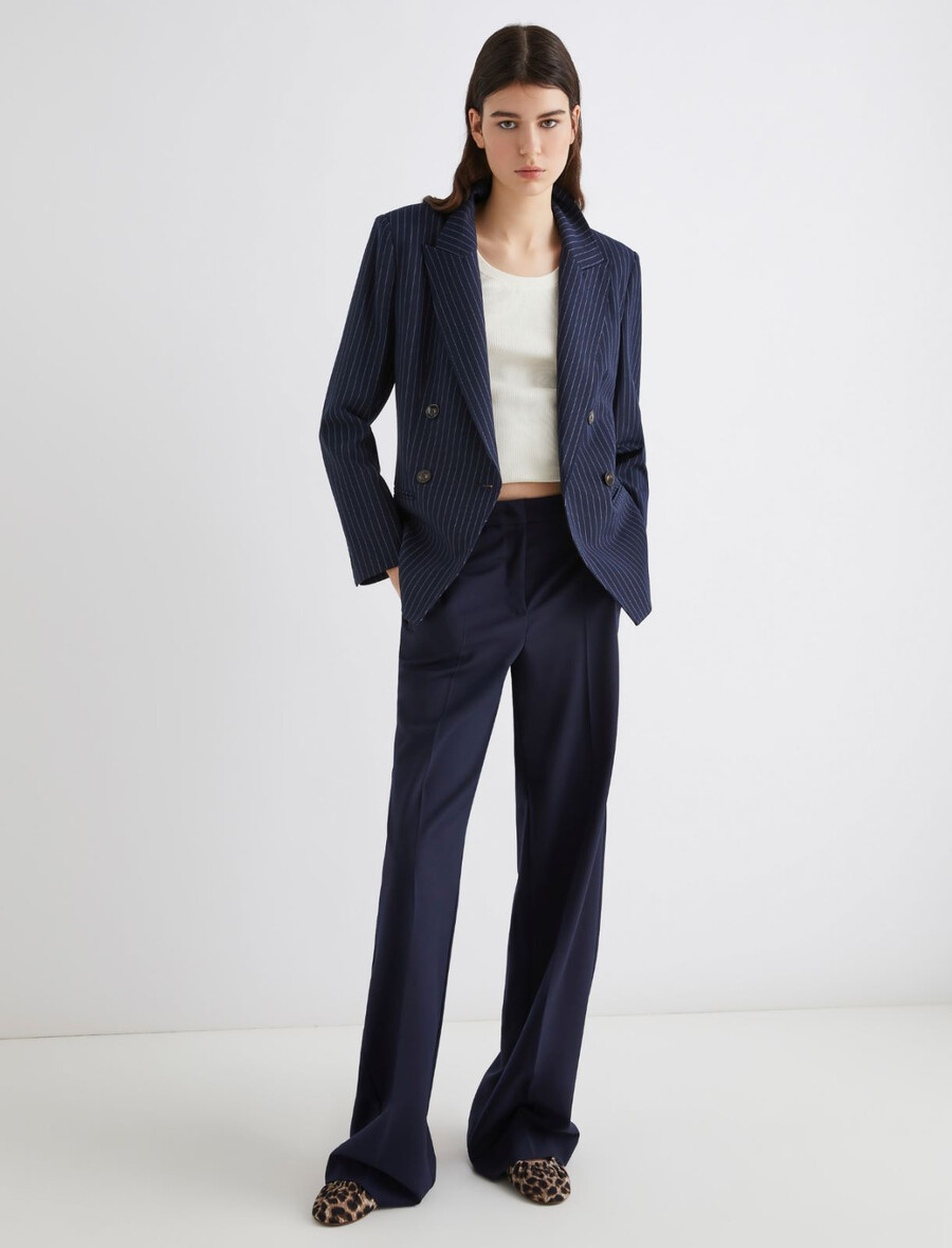 hlače z naborki - temno modre