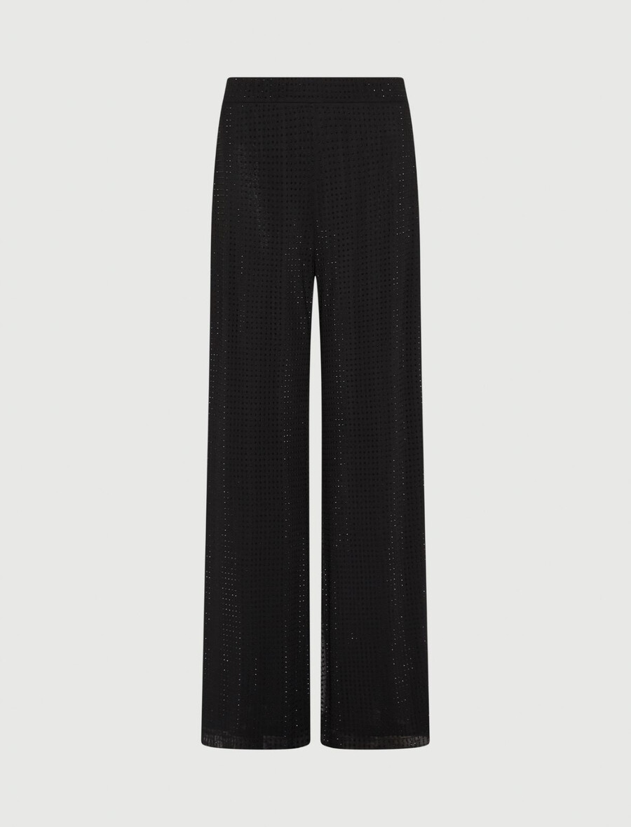 džersej hlače z detajli iz okrasnih kamnov - Črna