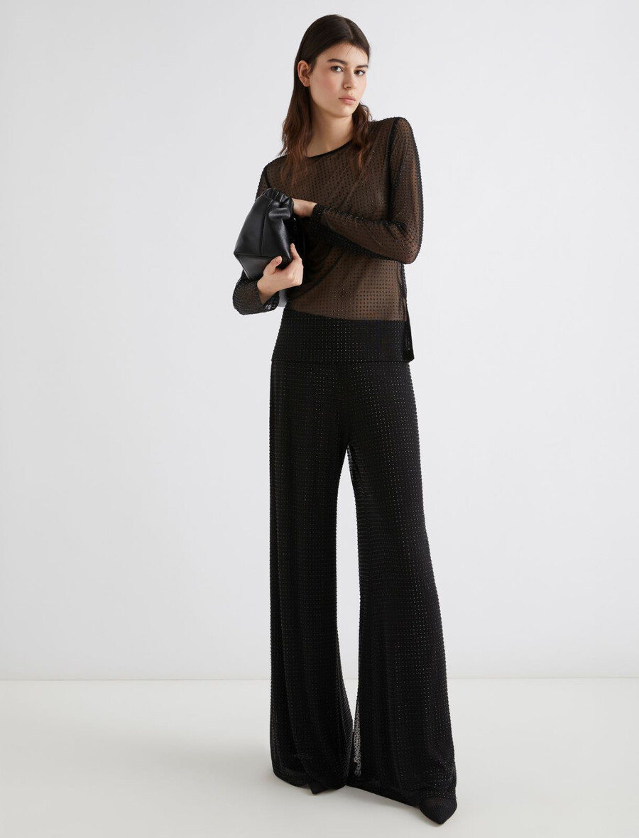 džersej hlače z detajli iz okrasnih kamnov - Črna