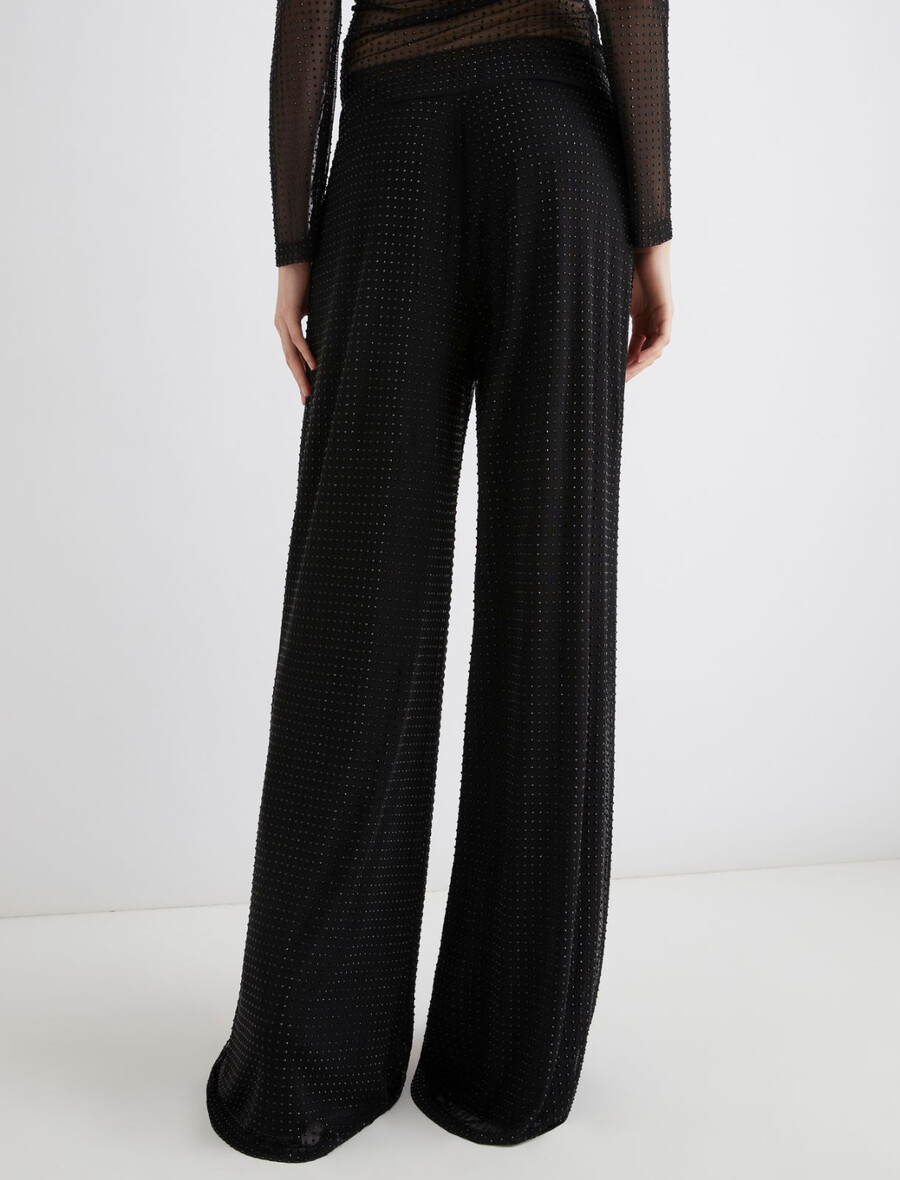 džersej hlače z detajli iz okrasnih kamnov - Črna