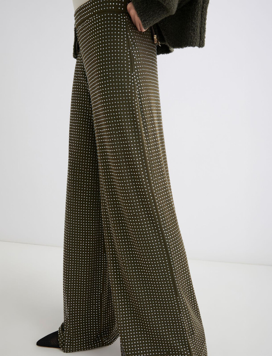 džersej hlače z okrasnimi kamni - kaki