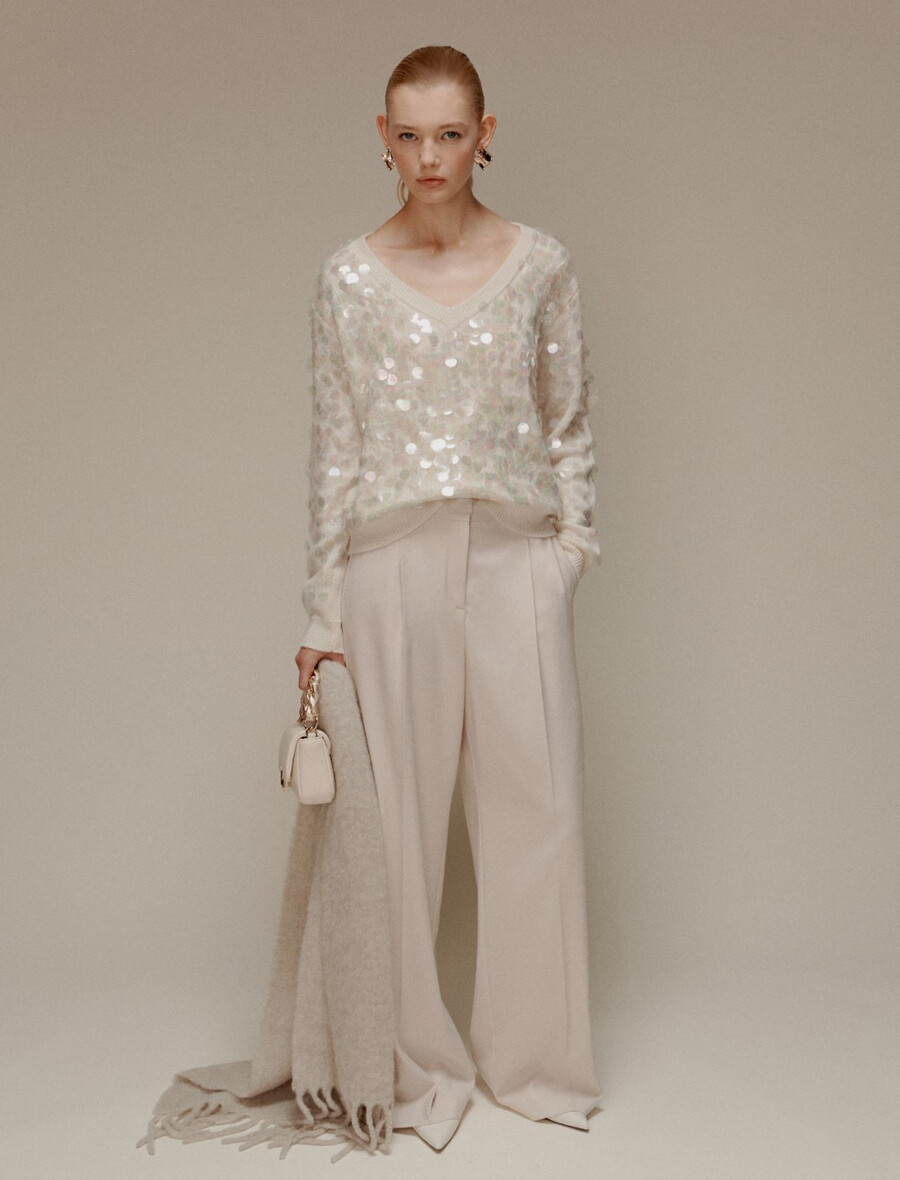 padajoče široke hlače - ecru