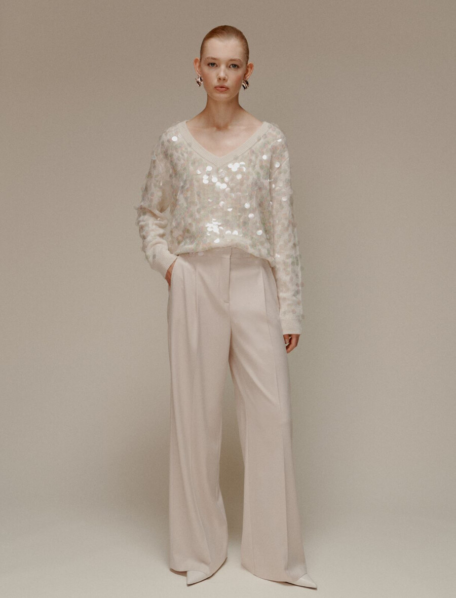 padajoče široke hlače - ecru