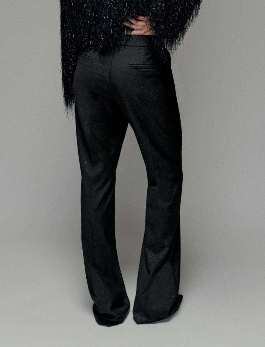 raztegljive hlače iz viskoze z raztegljivim potiskom - Črna