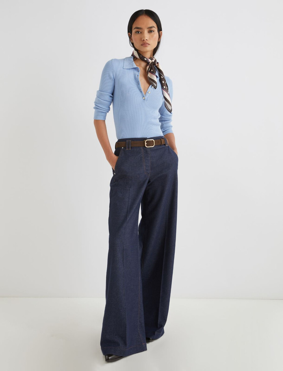 Široke hlače iz raztegljivega bombaža - temno modre