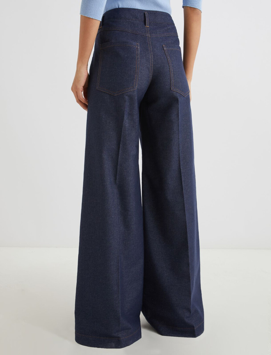 Široke hlače iz raztegljivega bombaža - temno modre