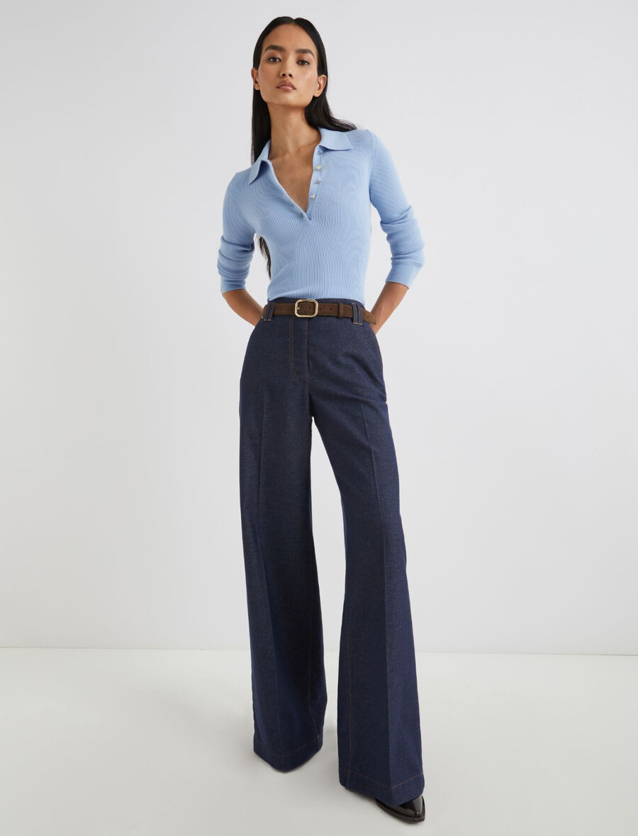 Široke hlače iz raztegljivega bombaža - temno modre