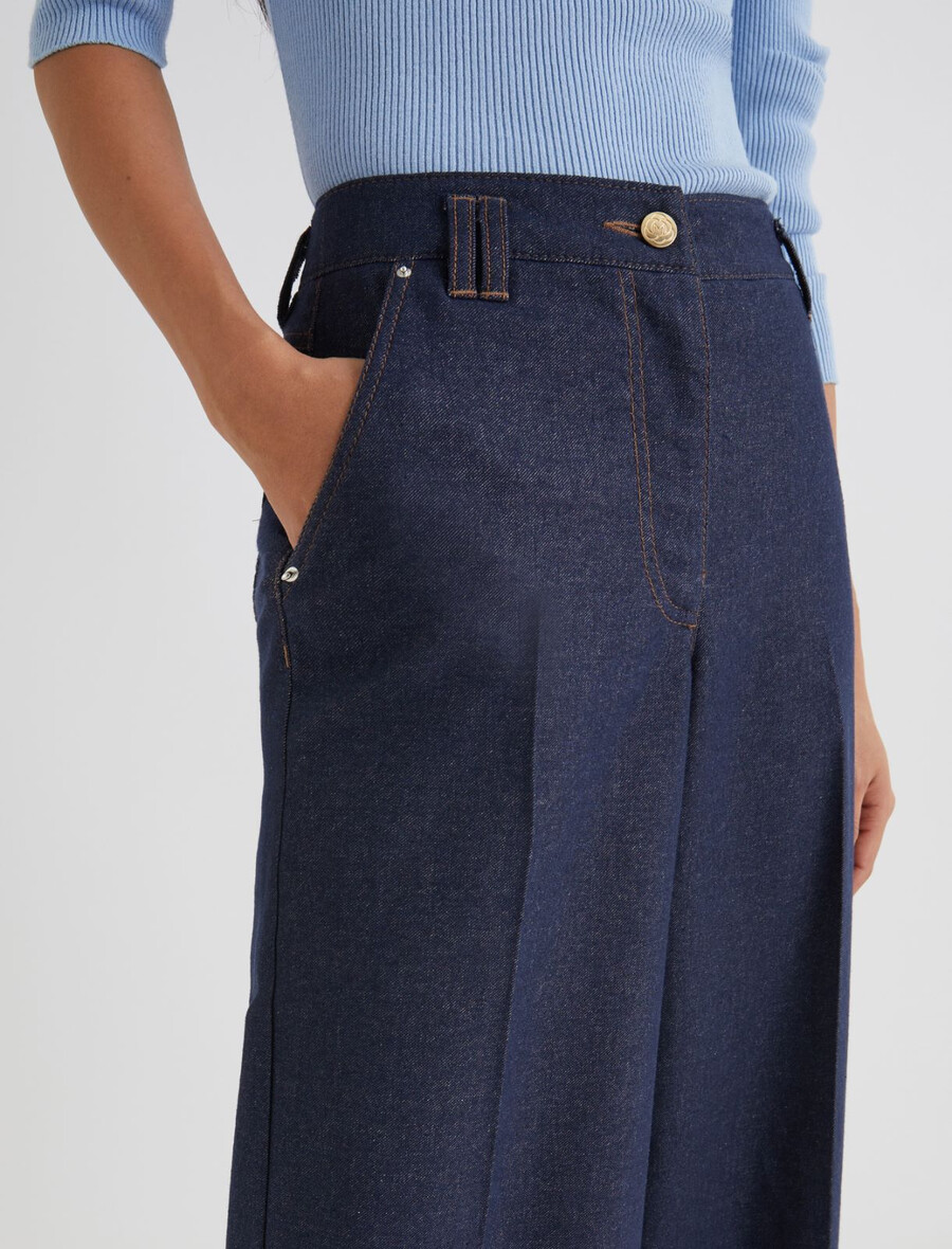 Široke hlače iz raztegljivega bombaža - temno modre